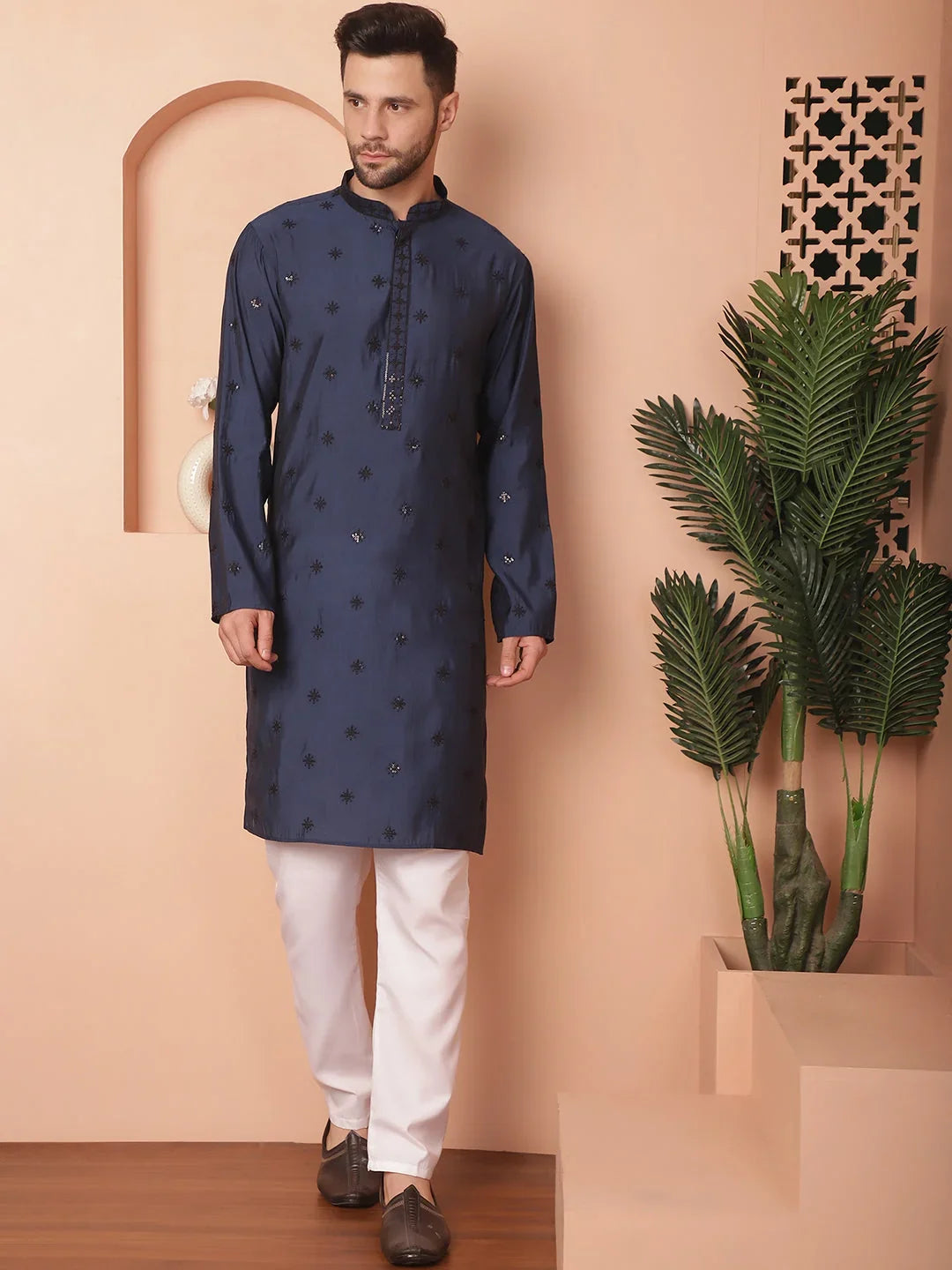 Men's Collar Chikankari Embroidered Kurta Assorted With Pyjama-JOKP-P