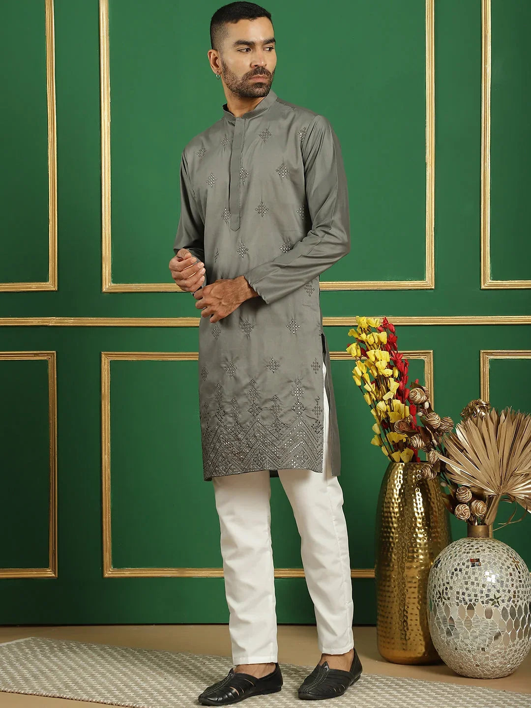 Grey Silk Solid Indian Wear JOKP_P_5059Grey | DesiQlo