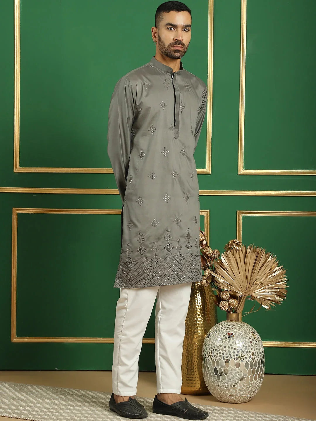 Grey Silk Solid Indian Wear JOKP_P_5059Grey | DesiQlo