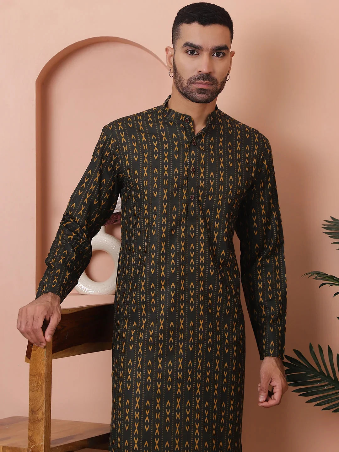 Men Printed Cotton Kurta Pyjama Set-JOKP-P