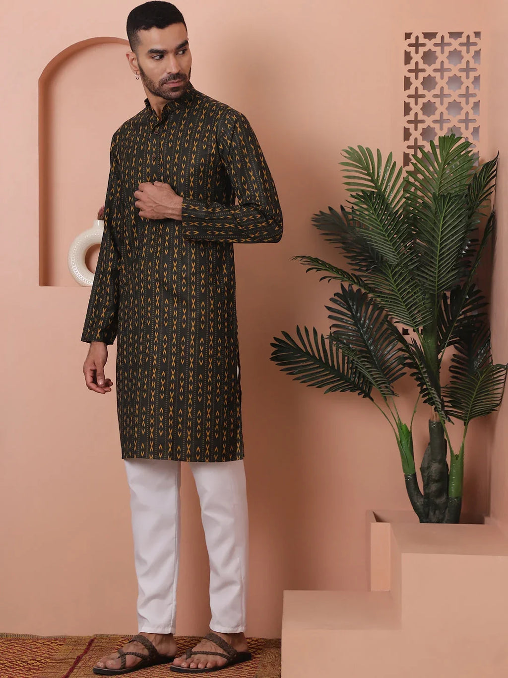 Men Printed Cotton Kurta Pyjama Set-JOKP-P