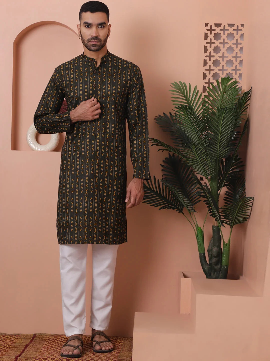 Men Printed Cotton Kurta Pyjama Set-JOKP-P