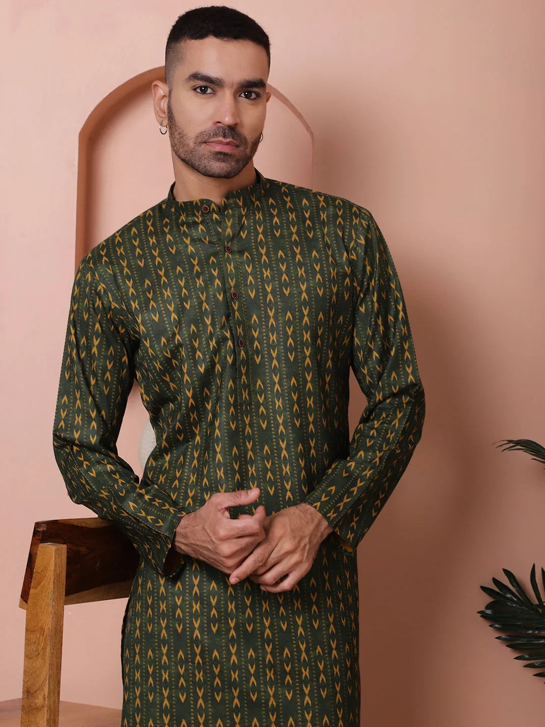 Men Printed Cotton Kurta Pyjama Set-JOKP-PT