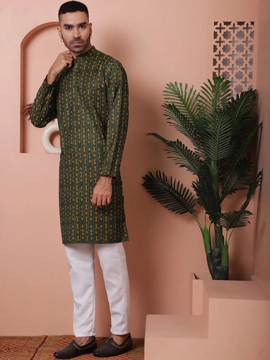 Green Cotton Solid Indian Wear JOKP_P_5069Olive | DesiQlo