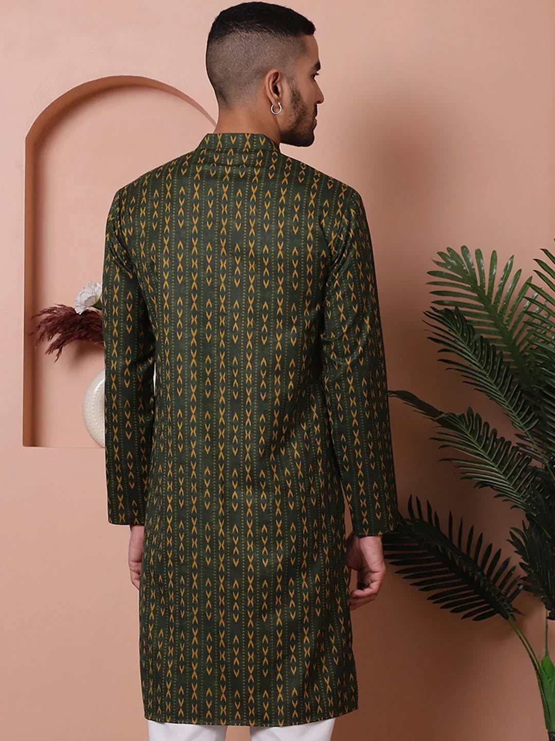 Men Printed Cotton Kurtas-KO-5069Olive