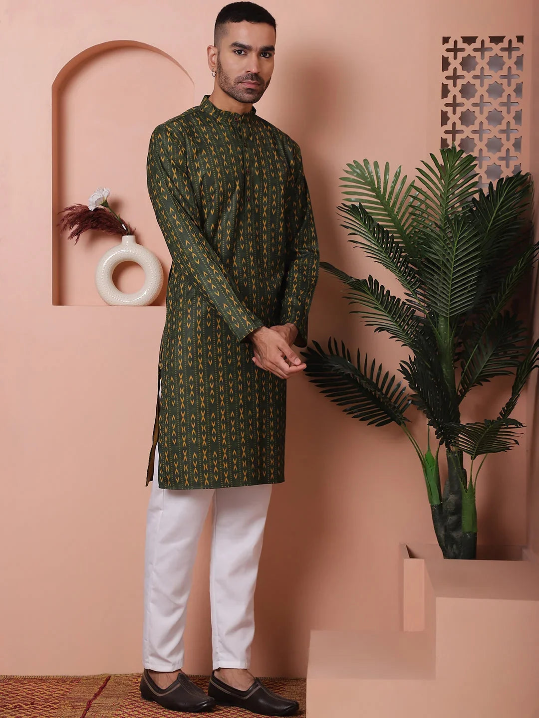 Green Cotton Solid Indian Wear JOKP_P_5069Olive | DesiQlo