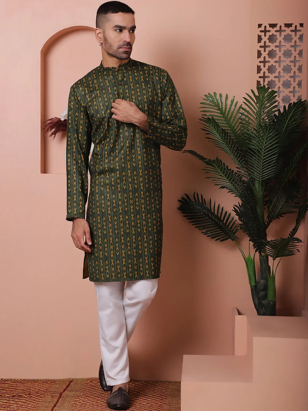Men Printed Cotton Kurta Pyjama Set-JOKP-PT
