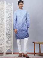 Men's Blue Ombre Printed Kurta Pyjama Set-JOKP-5074Blue