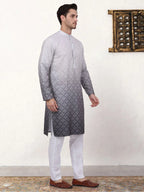 Men's Grey Ombre Printed Kurta Pyjama Set-JOKP-P
