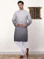 Men's Grey Ombre Printed Kurta Pyjama Set-JOKP-P