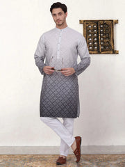 Men's Grey Ombre Printed Kurta Pyjama Set-JOKP-P