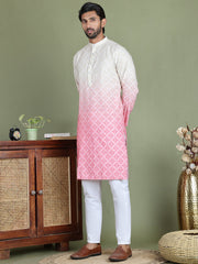 Peach Ombre Printed Kurta Pyjama Set For Men ( JOKP 5074Peach ) [FF] [K-7-12]