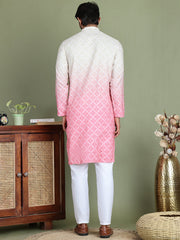 Peach Ombre Printed Kurta Pyjama Set For Men ( JOKP 5074Peach ) [FF] [K-7-12]
