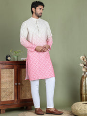 Peach Ombre Printed Kurta Pyjama Set For Men ( JOKP 5074Peach ) [FF] [K-7-12]