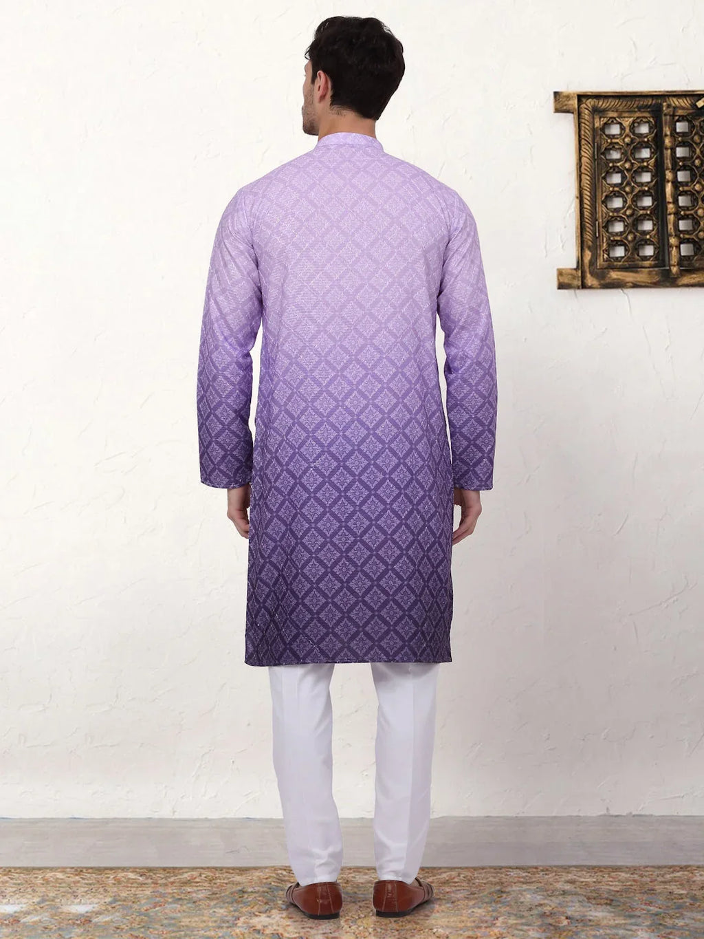 Men's Purple Ombre Printed Kurta Pyjama Set-JOKP-P
