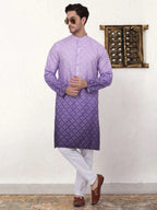 Men's Purple Ombre Printed Kurta Pyjama Set-JOKP-P