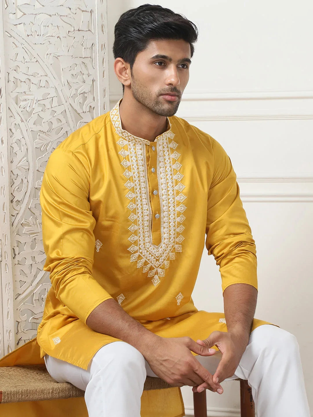 Yellow Cotton Solid Indian Wear JOKP_P_5075Mustard | DesiQlo