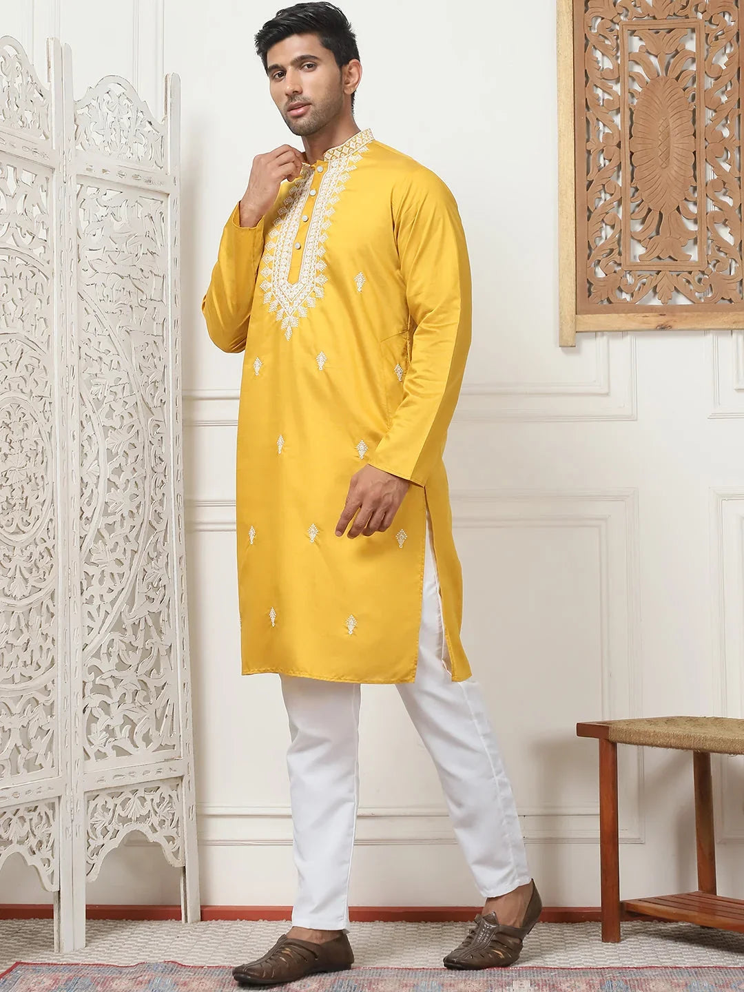 Yellow Cotton Solid Indian Wear JOKP_P_5075Mustard | DesiQlo