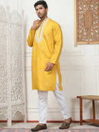 Collar Embroidered & Sequin Kurta With Solid Pyjama-JOKP-P