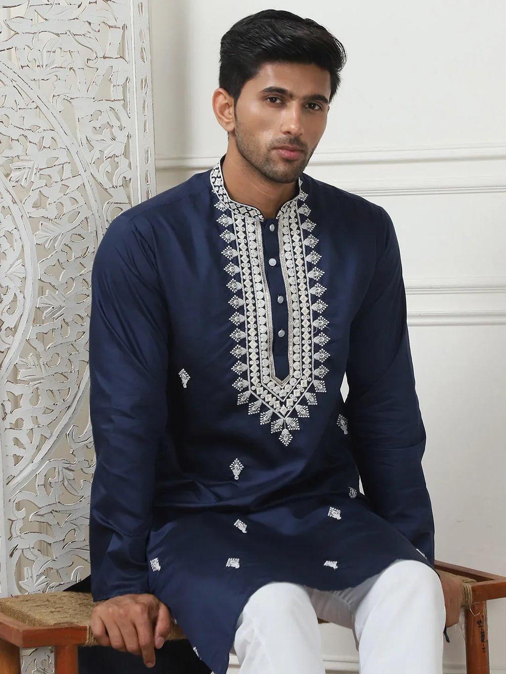 Collar Embroidered Styled & Sequin Kurta With Pyjama-JOKP-P