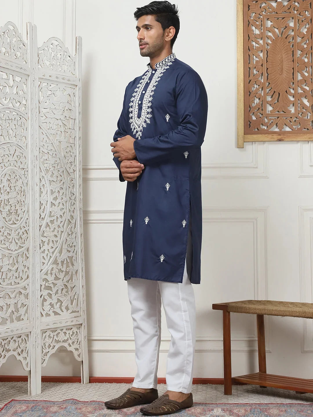 Blue Cotton Solid Indian Wear JOKP_P_5075Navy | DesiQlo
