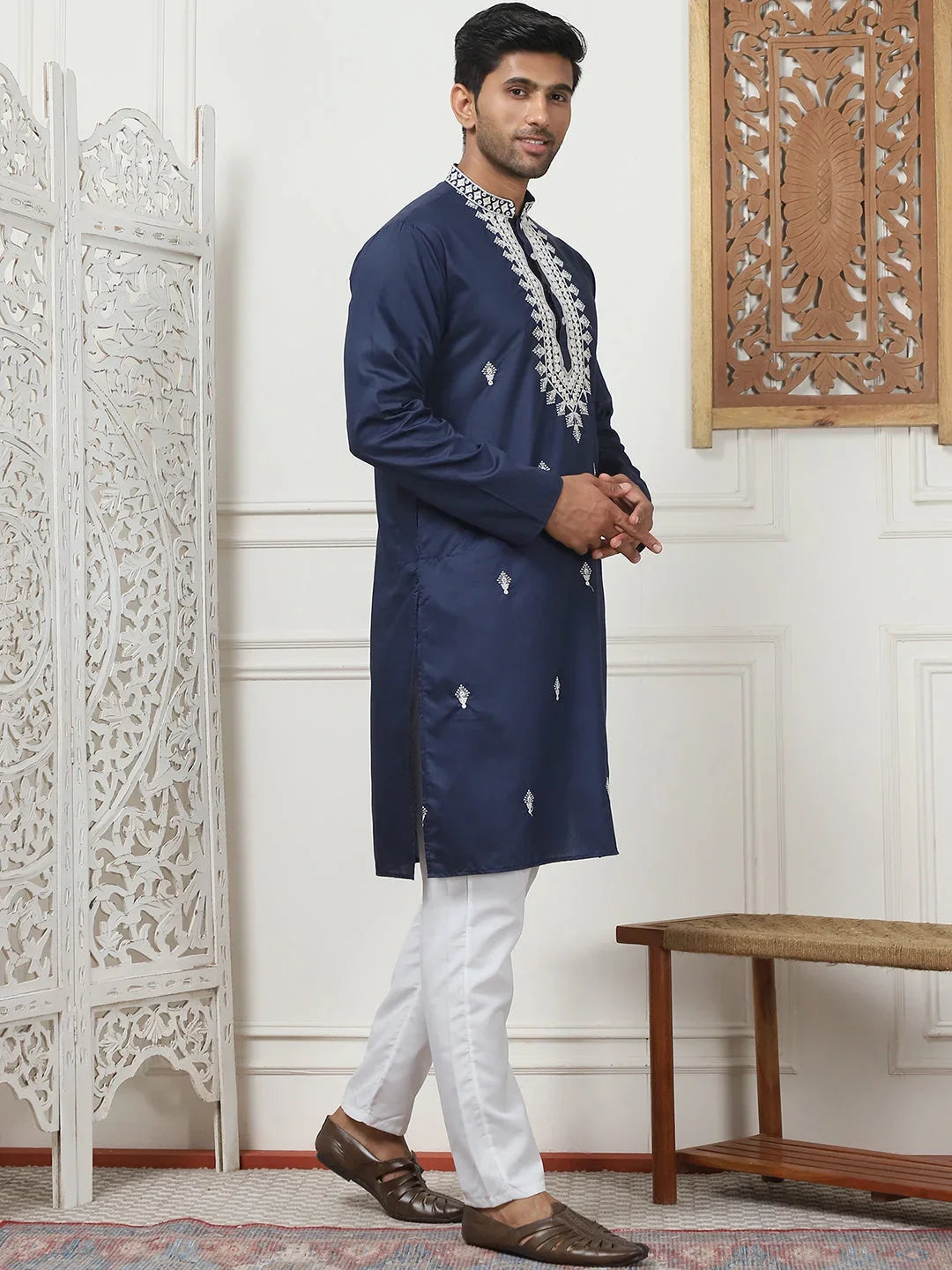 Blue Cotton Solid Indian Wear JOKP_P_5075Navy | DesiQlo