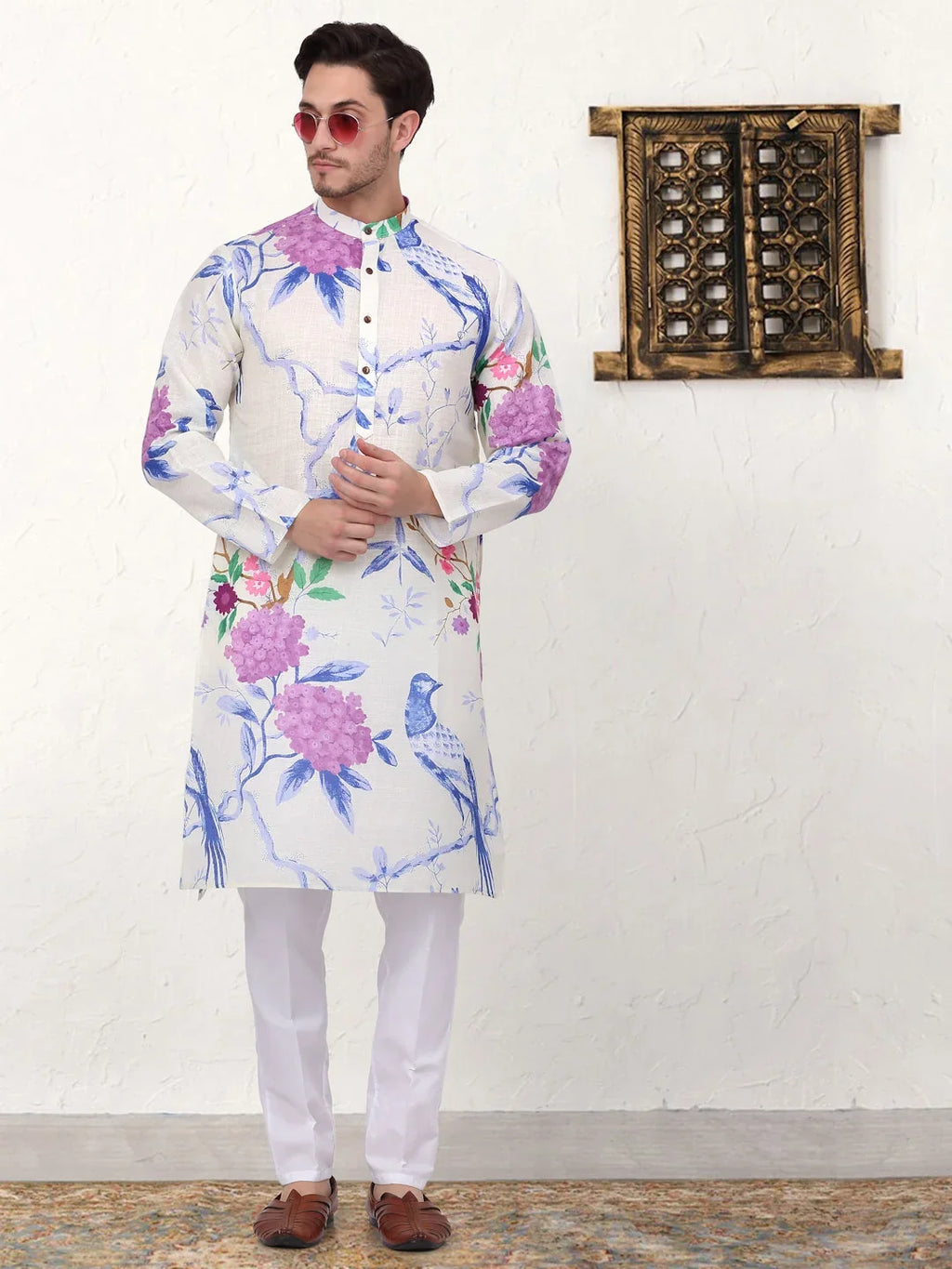 Men's Animal Solid Printed Pure Cotton Straight Kurta Pyjama Set-JOKP-P