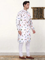Men's Animal Printed Pure Cotton Straight Kurta Pyjama Set-JOKP-P