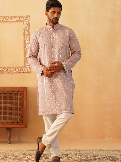 Embroidered & Sequin Cotton Blend Kurta Pyjama Sets-JOKP-P Style