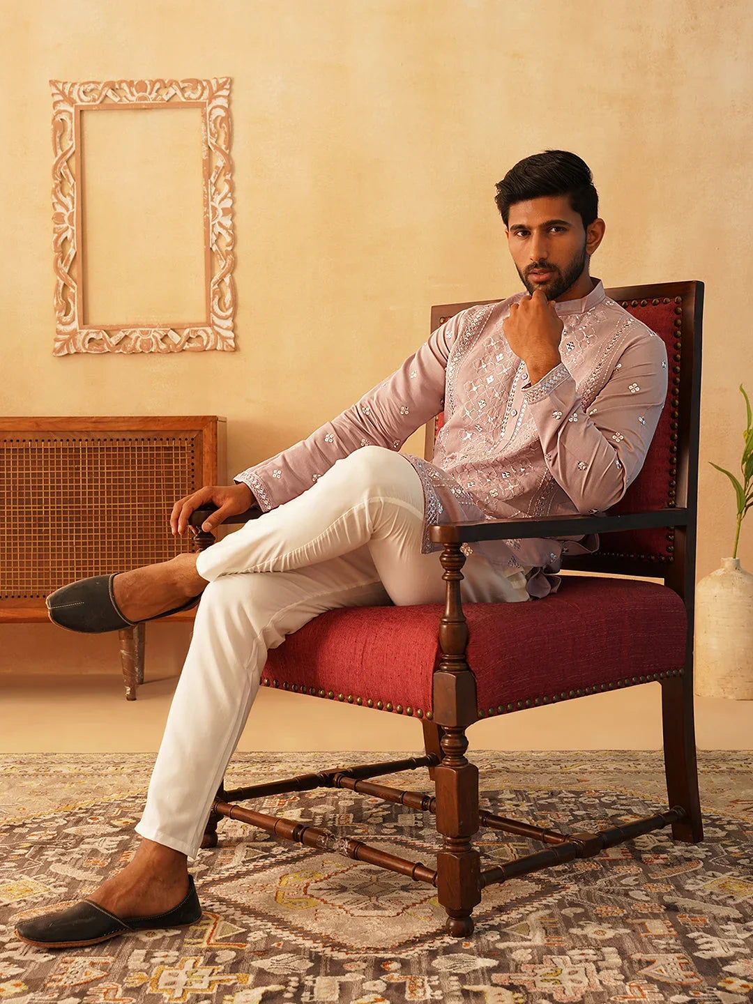 Embroidered & Sequin Cotton Blend Kurta Pyjama Sets-JOKP-P Style