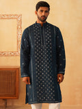 Embroidered & Sequin Cotton Blend Kurtas-KO-5085Peacock