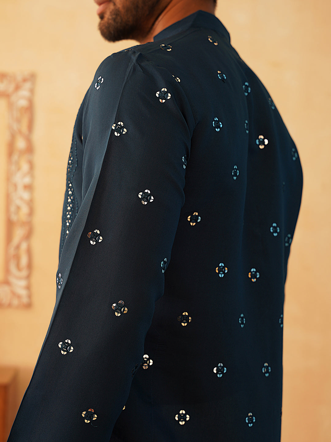 Embroidered & Sequin Cotton Blend Kurtas-KO-5085Peacock