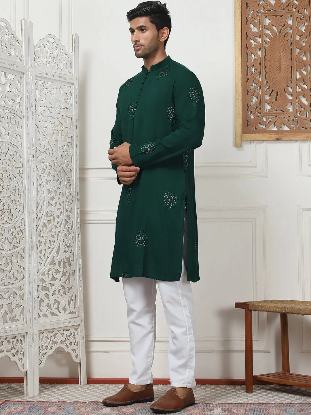 Embroidered Viscose Rayon Straight Kurta Pyjama Set-JOKP-PS