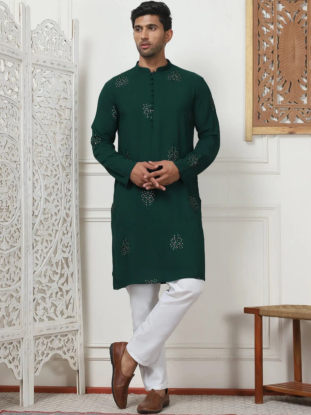 Embroidered Viscose Rayon Straight Kurta Pyjama Set-JOKP-PS