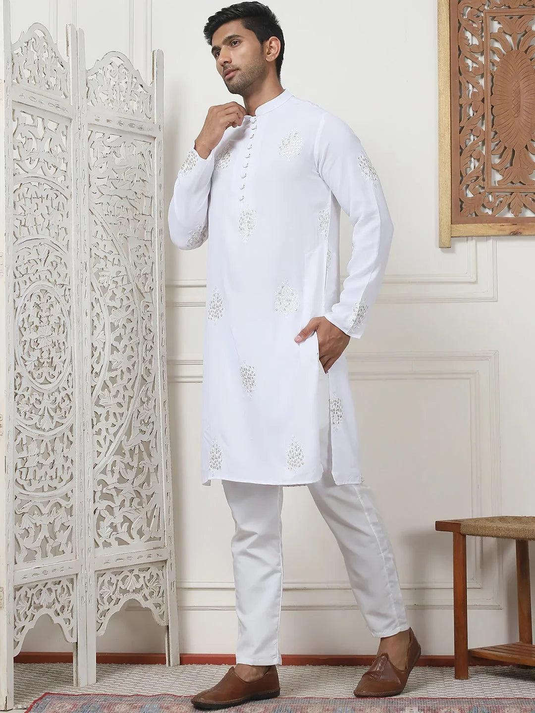 Embroidered Viscose Rayon Straight Kurta Pyjama Set-JOKP-P