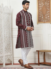 Embroidered & Sequin Cotton Blend Kurta Pyjama Sets-JOKP-P