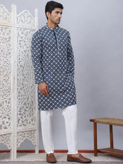 Embroidered Kurta Pyjama for Men-JOKP-5092Peacock