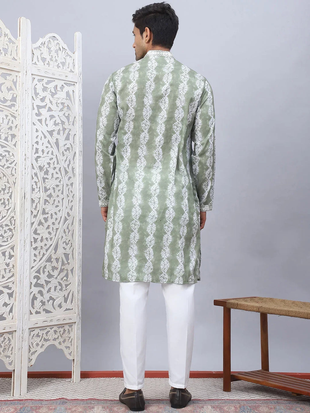 Tie-dye Embroidered & Sequin Kurta With Pyjama-JOKP-5093Green