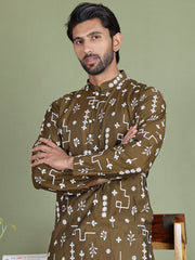 Embroidered Silk Blend Straight Kurta Pyjama ( JOKP 5126Mehndi ) [FF] [F8]