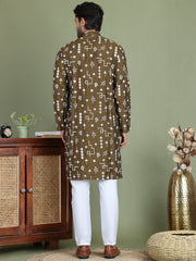 Embroidered Silk Blend Straight Kurta Pyjama ( JOKP 5126Mehndi ) [FF] [F8]