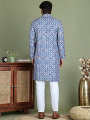 Embroidered and Printed Cotton Blend Kurta Pyjama ( JOKP 5141Blue ) [FF] [C-3]