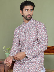 Embroidered and Printed Cotton Blend Kurta Pyjama ( JOKP 5141Brown ) [FF] [C-3]