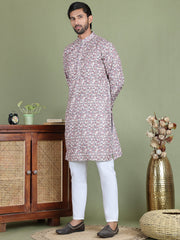 Embroidered and Printed Cotton Blend Kurta Pyjama ( JOKP 5141Brown ) [FF] [C-3]