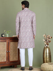 Embroidered and Printed Cotton Blend Kurta Pyjama ( JOKP 5141Brown ) [FF] [C-3]