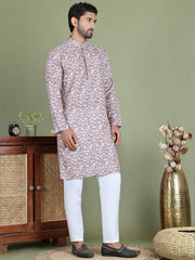Embroidered and Printed Cotton Blend Kurta Pyjama ( JOKP 5141Brown ) [FF] [C-3]