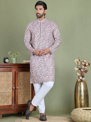 Embroidered and Printed Cotton Blend Kurta Pyjama ( JOKP 5141Brown ) [FF] [C-3]