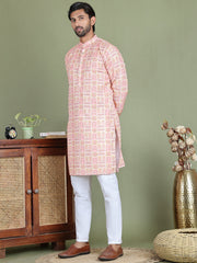 Embroidered and Printed Cotton Blend Kurta Pyjama ( JOKP 5141Peach ) [FF] [C-3]