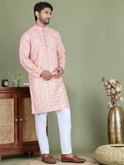 Embroidered and Printed Cotton Blend Kurta Pyjama ( JOKP 5141Peach ) [FF] [C-3]