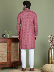 Embroidered and Printed Cotton Blend Kurta Pyjama ( JOKP 5142Maroon ) [FF] [C-3]