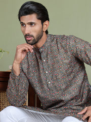 Embroidered and Printed Cotton Blend Kurta Pyjama ( JOKP 5142Olive ) [FF] [C-3]